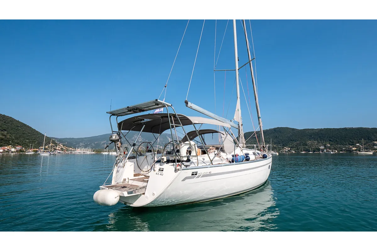Exterior view of BUNNY GIRL, a Bavaria Cruiser 40 sailboat at Municipal Unit of Ellomenos, Greece