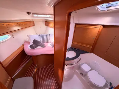 Head on BUNNY GIRL, a Bavaria Cruiser 40 sailboat at Municipal Unit of Ellomenos, Greece