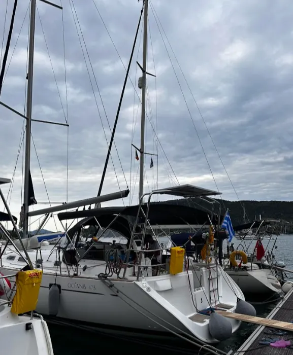 Exterior view of Chrysa M, a Beneteau Oceanis Clipper 473 sailboat at Municipal Unit of Lefkada, Greece