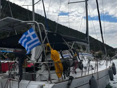 Deck of Chrysa M, a Beneteau Oceanis Clipper 473 sailboat at Municipal Unit of Lefkada, Greece