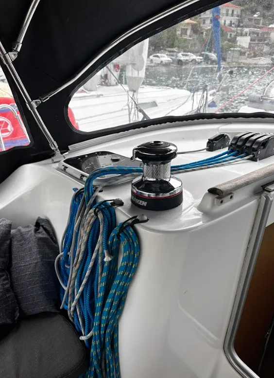 Cockpit of Chrysa M, a Beneteau Oceanis Clipper 473 sailboat at Municipal Unit of Lefkada, Greece