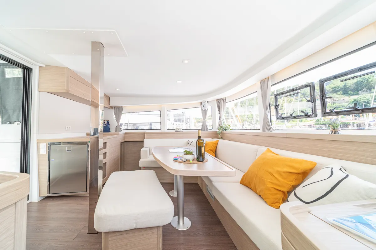 Salon of First Dance, a Lagoon 42 catamaran at Skradin, Croatia