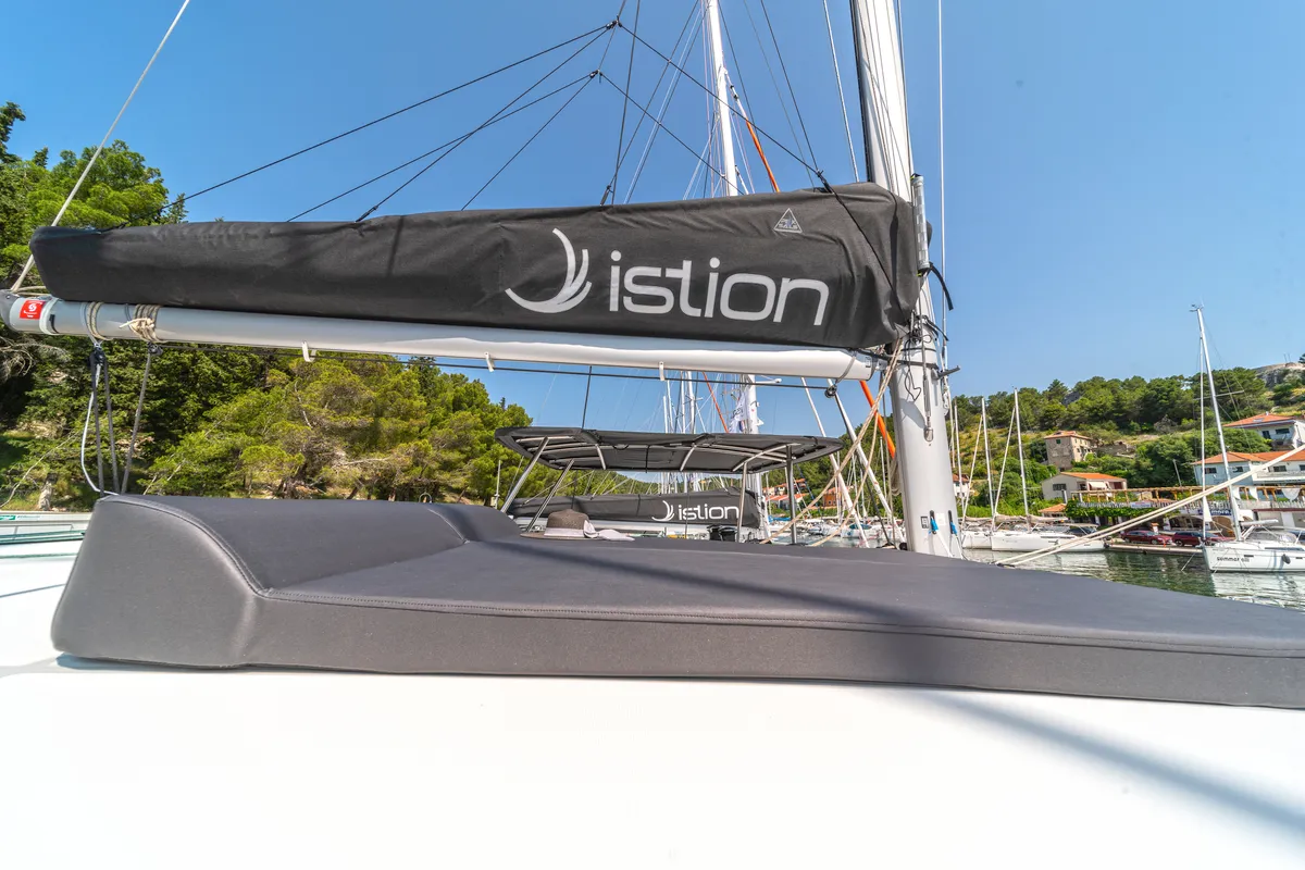 Deck of First Dance, a Lagoon 42 catamaran at Skradin, Croatia