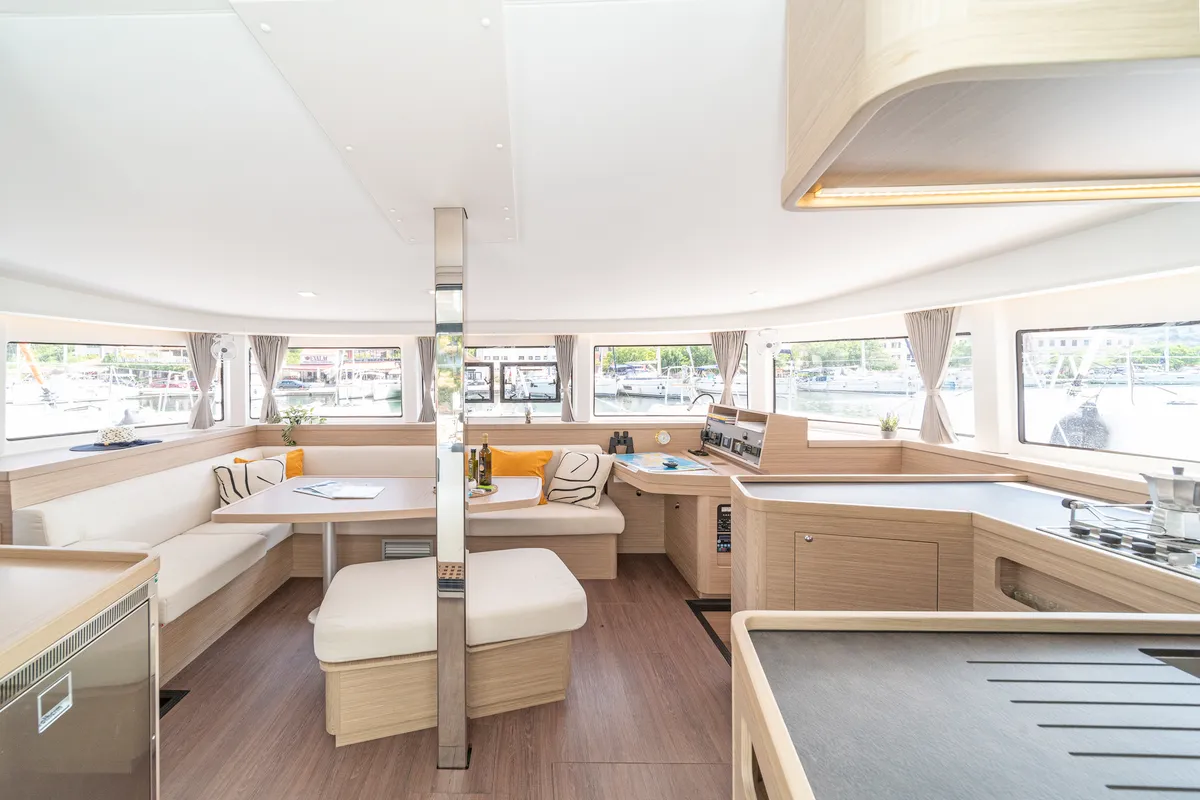 Salon of First Dance, a Lagoon 42 catamaran at Skradin, Croatia