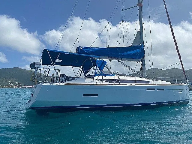 Exterior view of Sir Galahad II, a Jeanneau Sun Odyssey 409 sailboat at Road Town, British Virgin Islands
