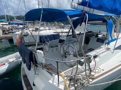 Cockpit of Sir Galahad II, a Jeanneau Sun Odyssey 409 sailboat at Road Town, British Virgin Islands