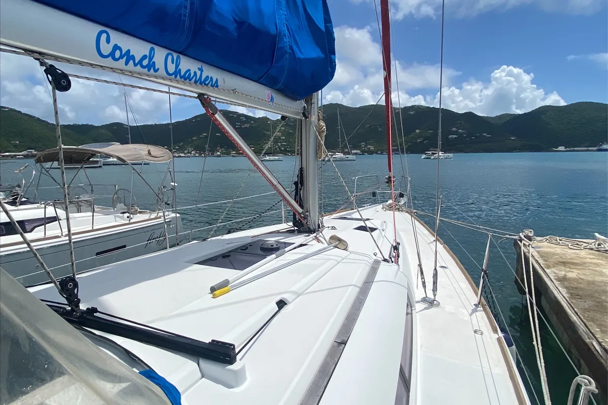 Deck of Sir Galahad II, a Jeanneau Sun Odyssey 409 sailboat at Road Town, British Virgin Islands