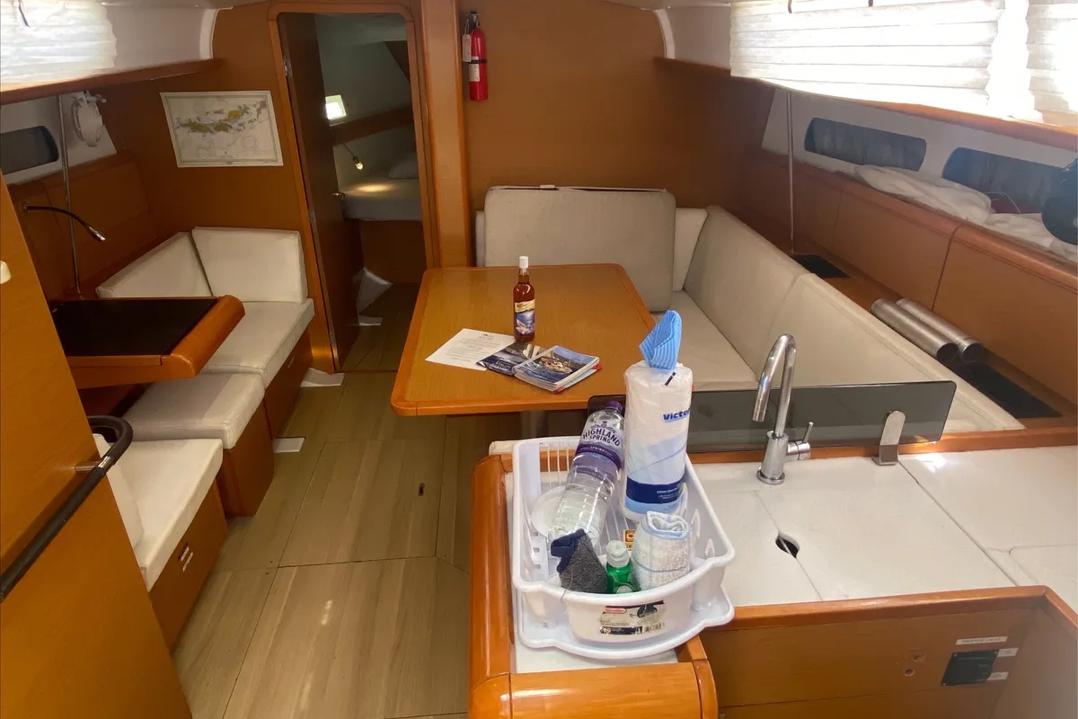 Salon of Sir Galahad II, a Jeanneau Sun Odyssey 409 sailboat at Road Town, British Virgin Islands