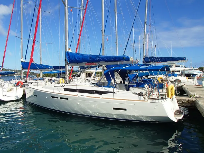 Exterior view of Sir Galahad II, a Jeanneau Sun Odyssey 409 sailboat at Road Town, British Virgin Islands