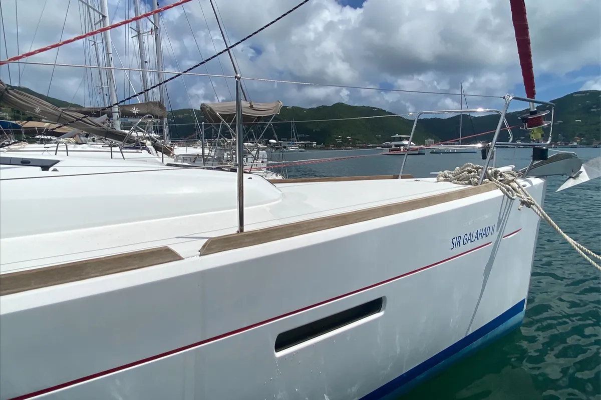 Exterior view of Sir Galahad II, a Jeanneau Sun Odyssey 409 sailboat at Road Town, British Virgin Islands