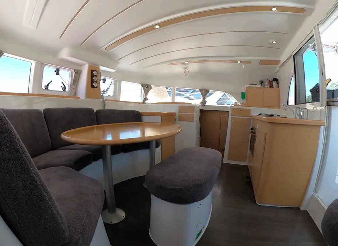 Salon of Lagoon 380, a catamaran at Fethiye, Turkey