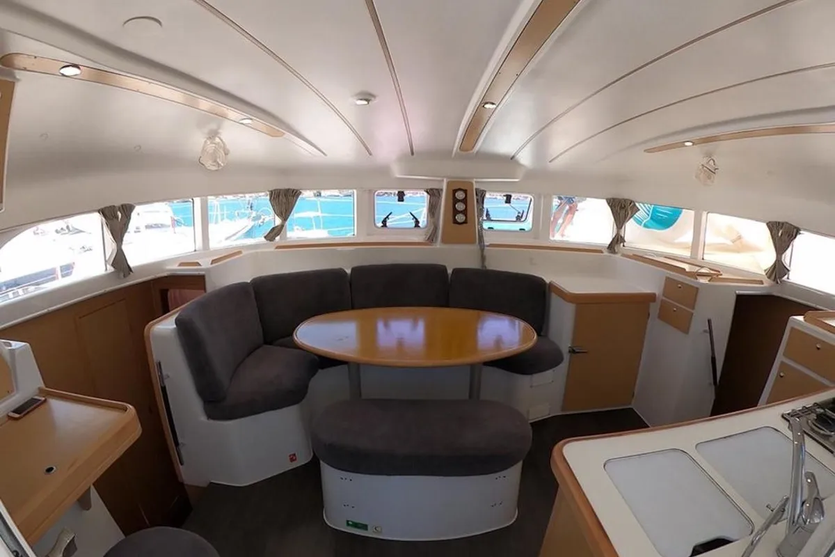 Salon of Lagoon 380, a catamaran at Fethiye, Turkey