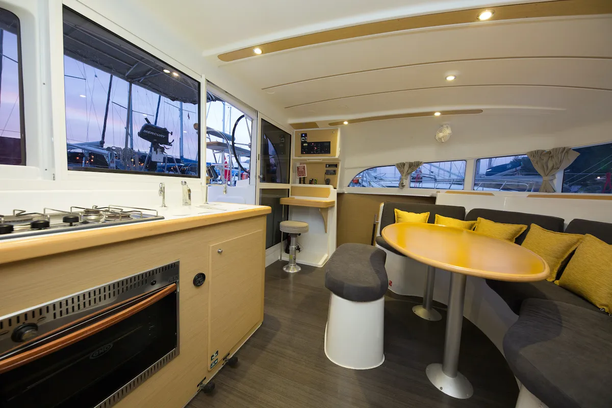 Galley of Lagoon 380, a catamaran at Fethiye, Turkey