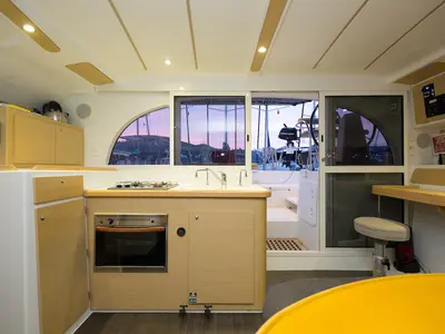 Galley of Lagoon 380, a catamaran at Fethiye, Turkey