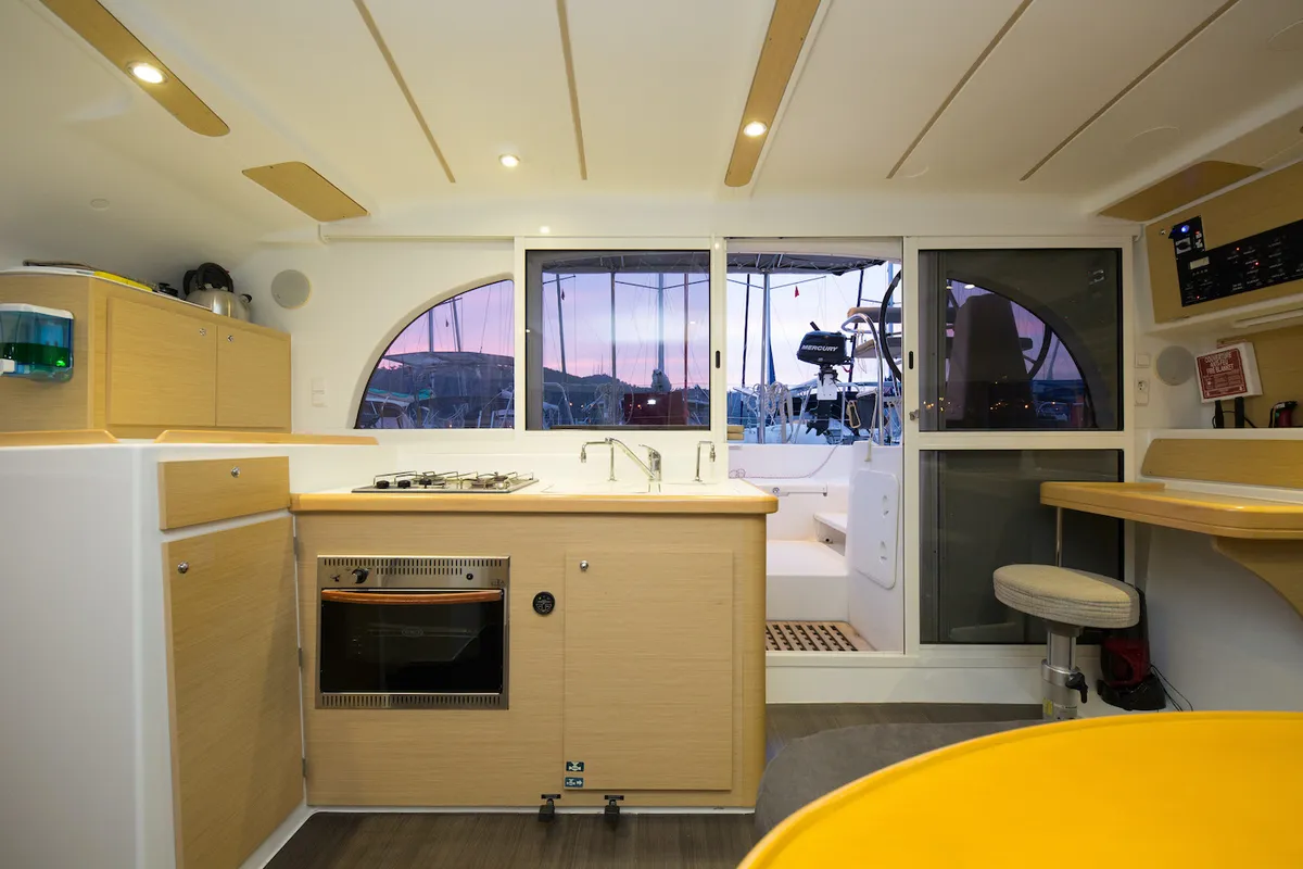 Galley of Lagoon 380, a catamaran at Fethiye, Turkey
