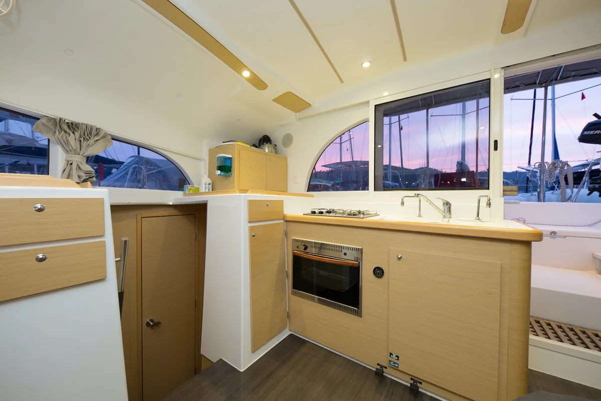 Galley of Lagoon 380, a catamaran at Fethiye, Turkey