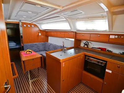 Salon of Kedi, a Bavaria Cruiser 37 sailboat at Fethiye, Turkey