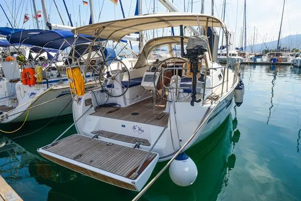 Exterior view of Kedi, a Bavaria Cruiser 37 sailboat at Fethiye, Turkey