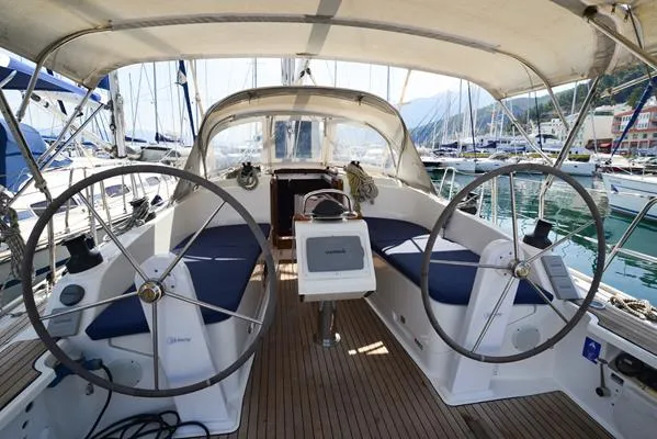 Cockpit of Kedi, a Bavaria Cruiser 37 sailboat at Fethiye, Turkey