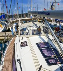 Deck of Kedi, a Bavaria Cruiser 37 sailboat at Fethiye, Turkey
