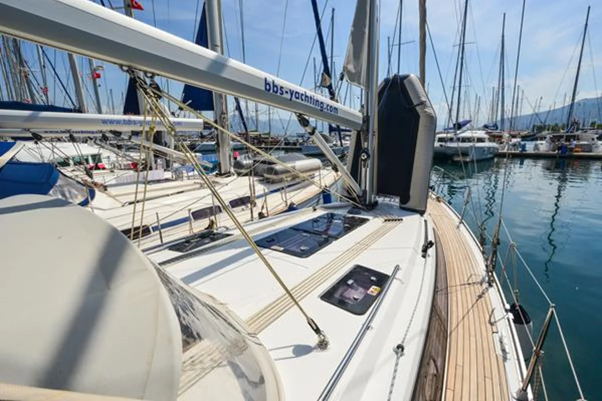 Deck of Kedi, a Bavaria Cruiser 37 sailboat at Fethiye, Turkey
