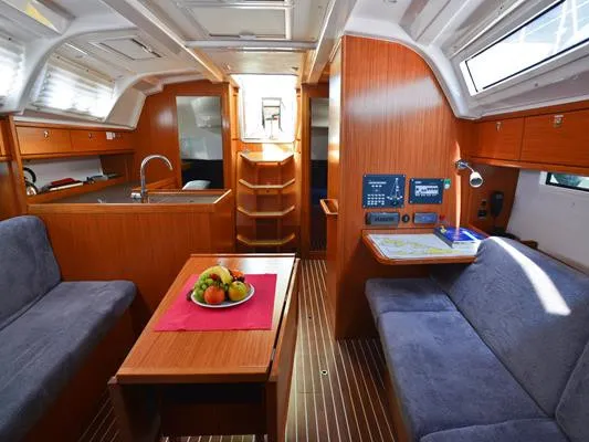 Salon of Kedi, a Bavaria Cruiser 37 sailboat at Fethiye, Turkey