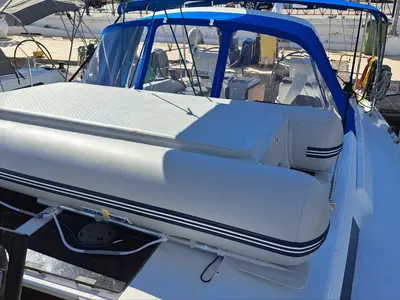 Deck of Swell, a Hanse 455 sailboat at Lavreotiki Municipal Unit, Greece