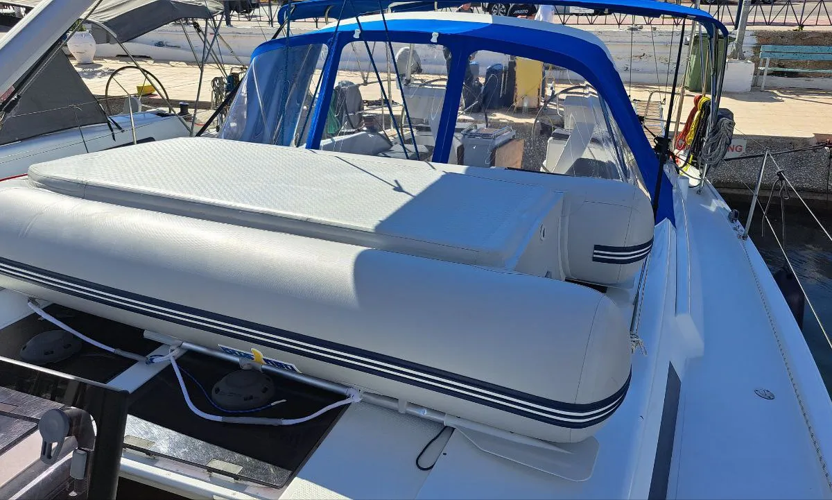 Deck of Swell, a Hanse 455 sailboat at Lavreotiki Municipal Unit, Greece