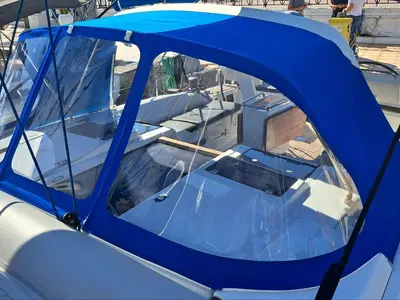 Cockpit of Swell, a Hanse 455 sailboat at Lavreotiki Municipal Unit, Greece
