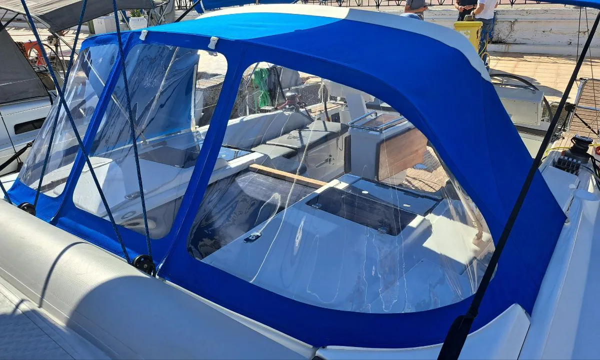 Cockpit of Swell, a Hanse 455 sailboat at Lavreotiki Municipal Unit, Greece