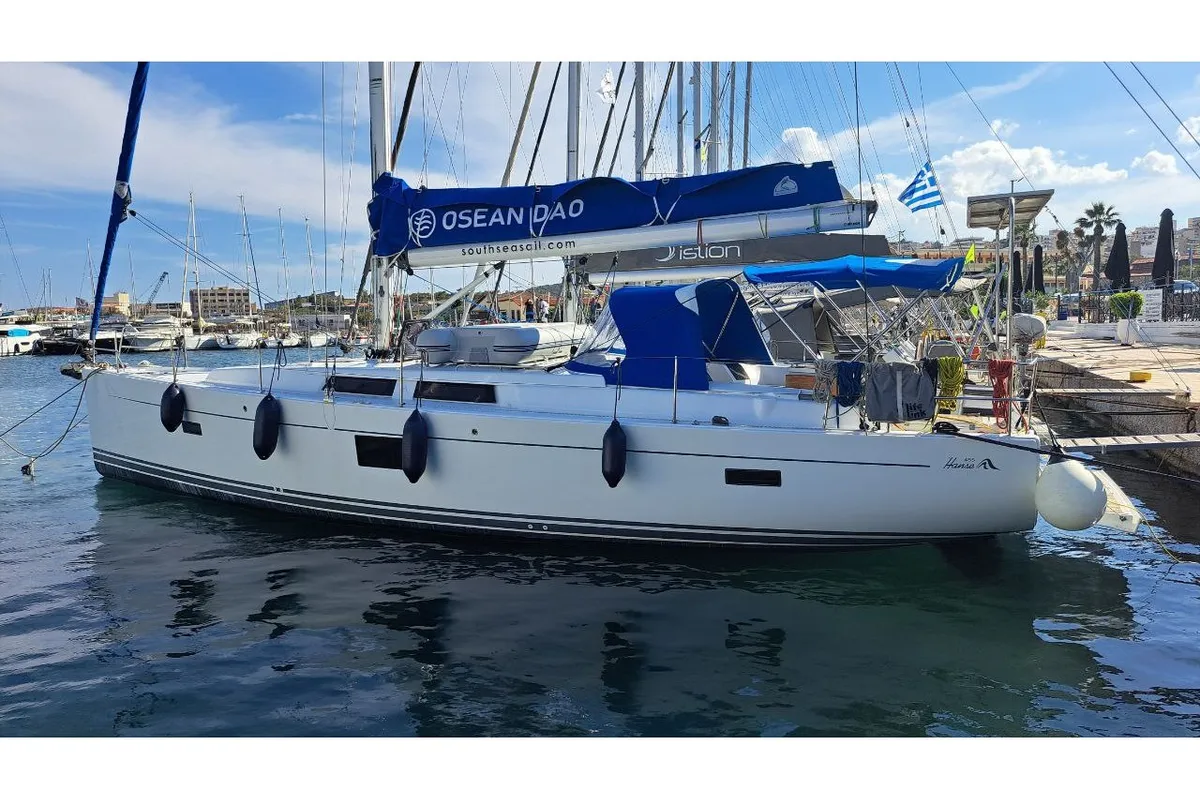 Exterior view of Swell, a Hanse 455 sailboat at Lavreotiki Municipal Unit, Greece