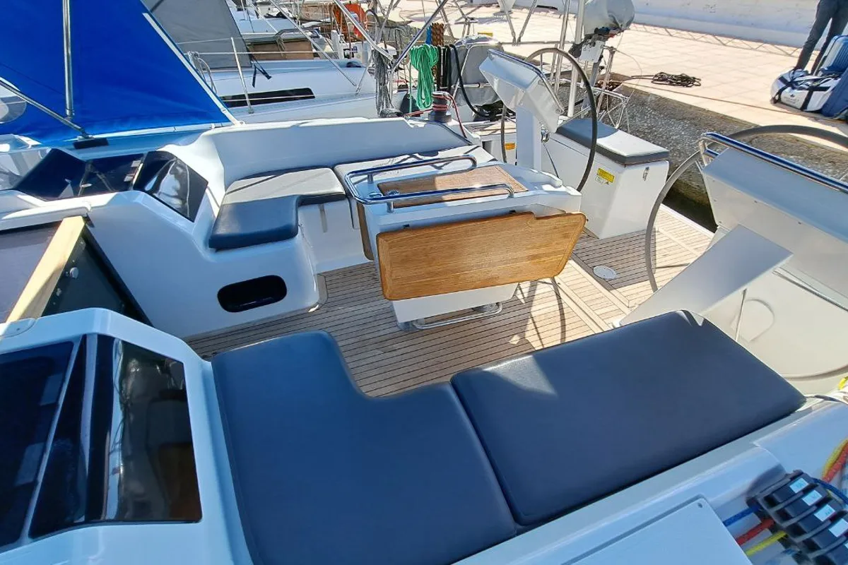 Cockpit of Swell, a Hanse 455 sailboat at Lavreotiki Municipal Unit, Greece