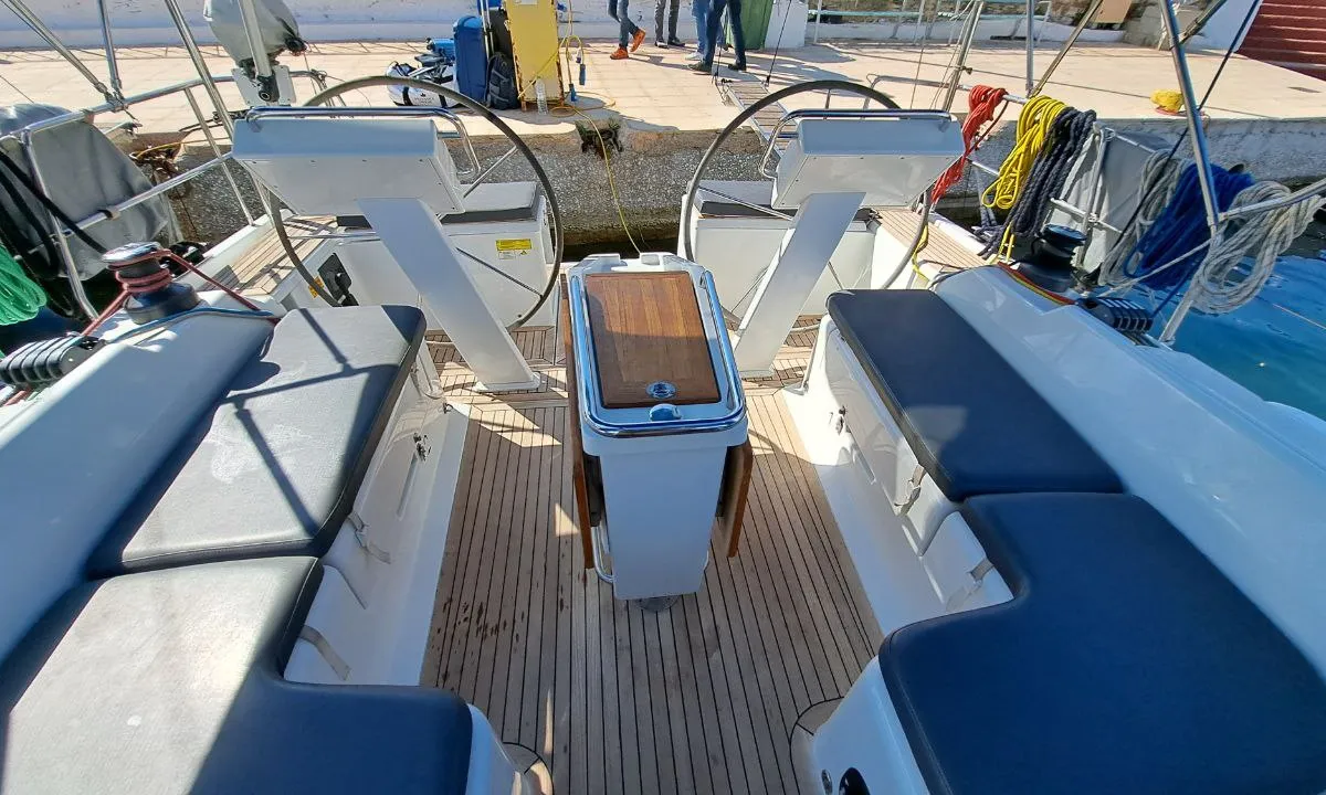 Cockpit of Swell, a Hanse 455 sailboat at Lavreotiki Municipal Unit, Greece