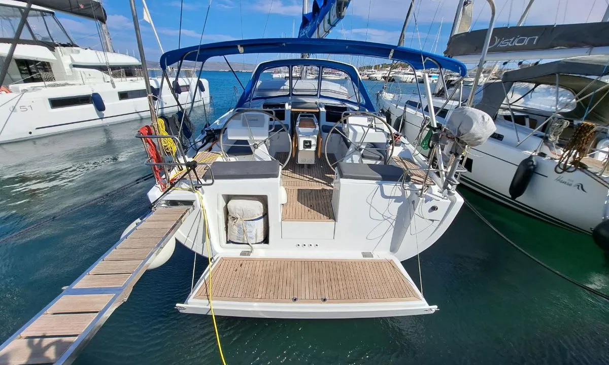 Cockpit of Swell, a Hanse 455 sailboat at Lavreotiki Municipal Unit, Greece
