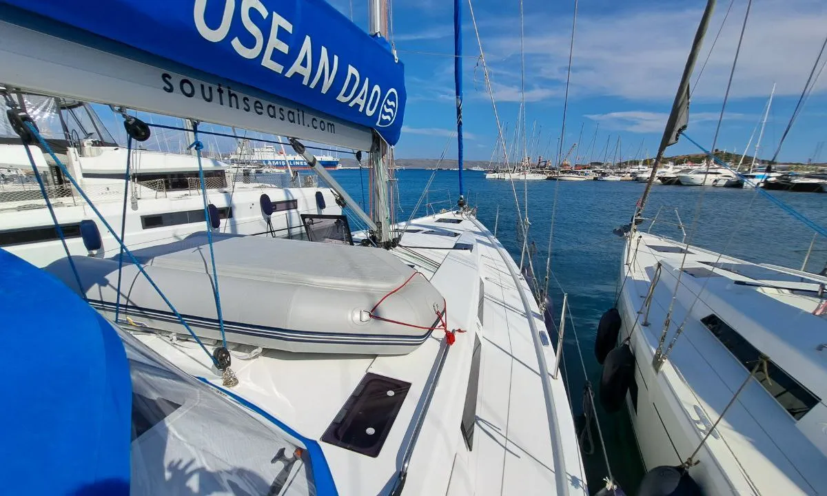 Exterior view of Swell, a Hanse 455 sailboat at Lavreotiki Municipal Unit, Greece