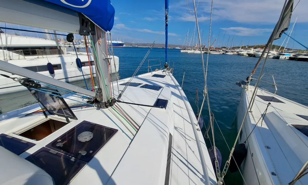 Exterior view of Swell, a Hanse 455 sailboat at Lavreotiki Municipal Unit, Greece