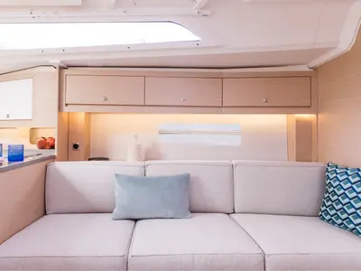 Salon of Sunsail 37.3 Premium Plus, a Dufour 37 sailboat at Municipal Unit of Lefkada, Greece