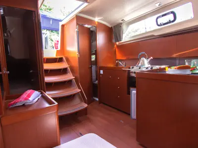 Galley of Poison, a Beneteau Oceanis 41.1 sailboat at Bocca di Magra, Italy