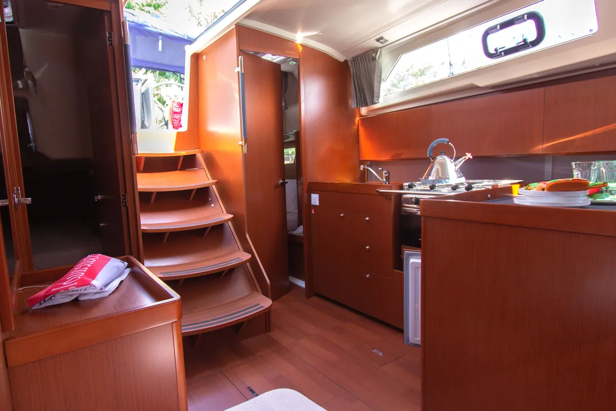 Galley of Poison, a Beneteau Oceanis 41.1 sailboat at Bocca di Magra, Italy