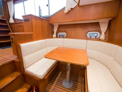Salon of Drait 77, a De Drait Advantage 42 motorboat at Woudsend, Netherlands
