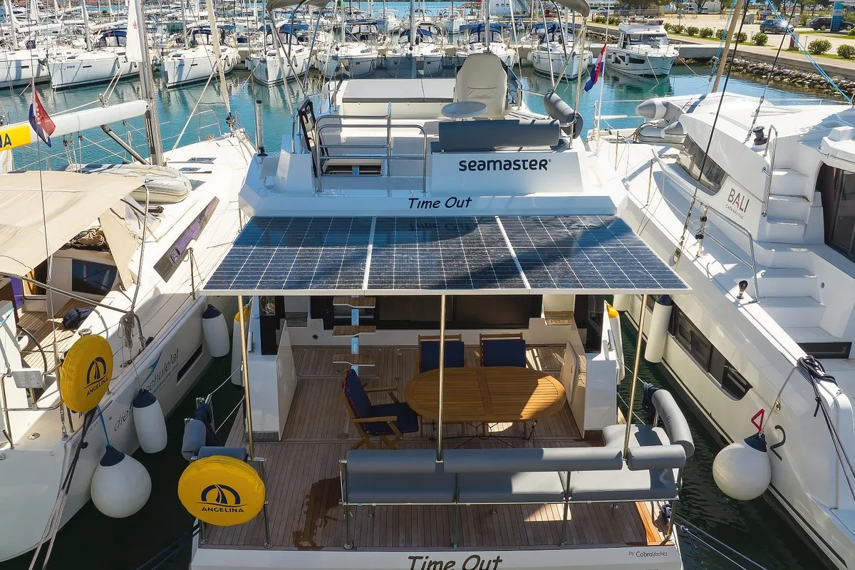 Deck of Time Out, a Cobra Yachts Seamaster 45 motor yacht at Općina Sukošan, Croatia