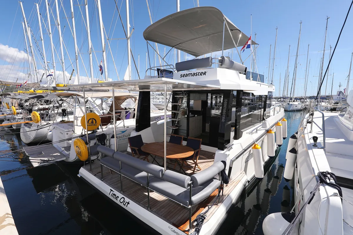 Exterior view of Time Out, a Cobra Yachts Seamaster 45 motor yacht at Općina Sukošan, Croatia