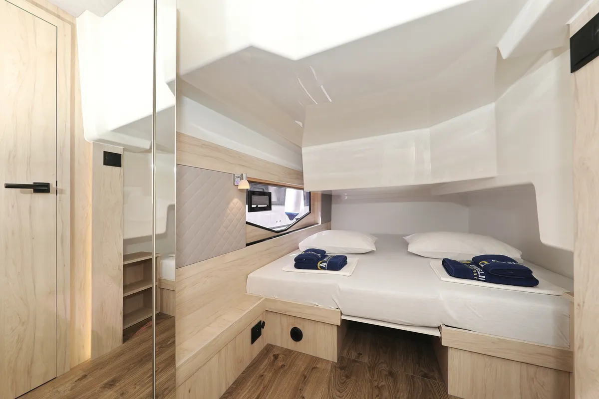 Cabin on Time Out, a Cobra Yachts Seamaster 45 motor yacht at Općina Sukošan, Croatia