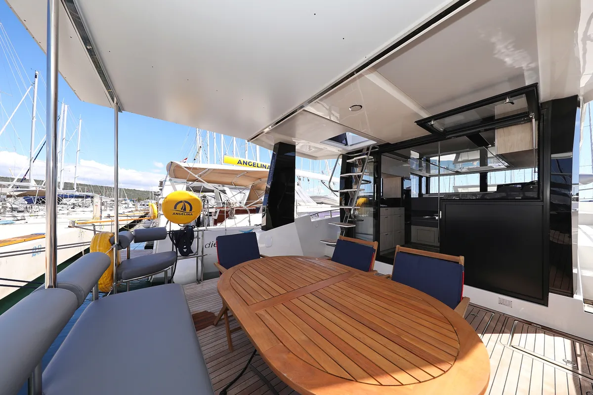 Deck of Time Out, a Cobra Yachts Seamaster 45 motor yacht at Općina Sukošan, Croatia