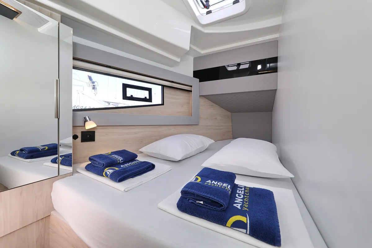 Cabin on Time Out, a Cobra Yachts Seamaster 45 motor yacht at Općina Sukošan, Croatia
