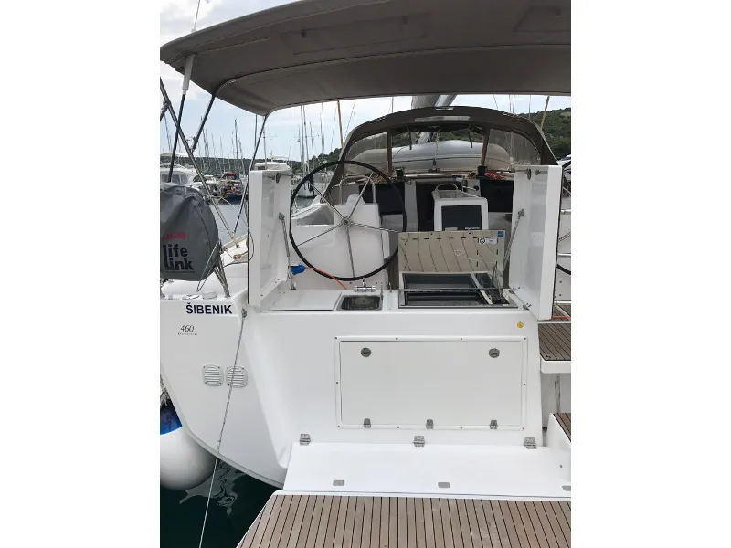 Cockpit of MALIN (owner version, new sails 2024., air condition, generator), a Dufour 460 Grand Large sailboat at Primošten,…