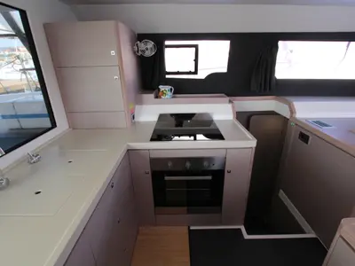 Galley of Lublu, a Dufour Catamaran 48 catamaran at Olbia, Italy