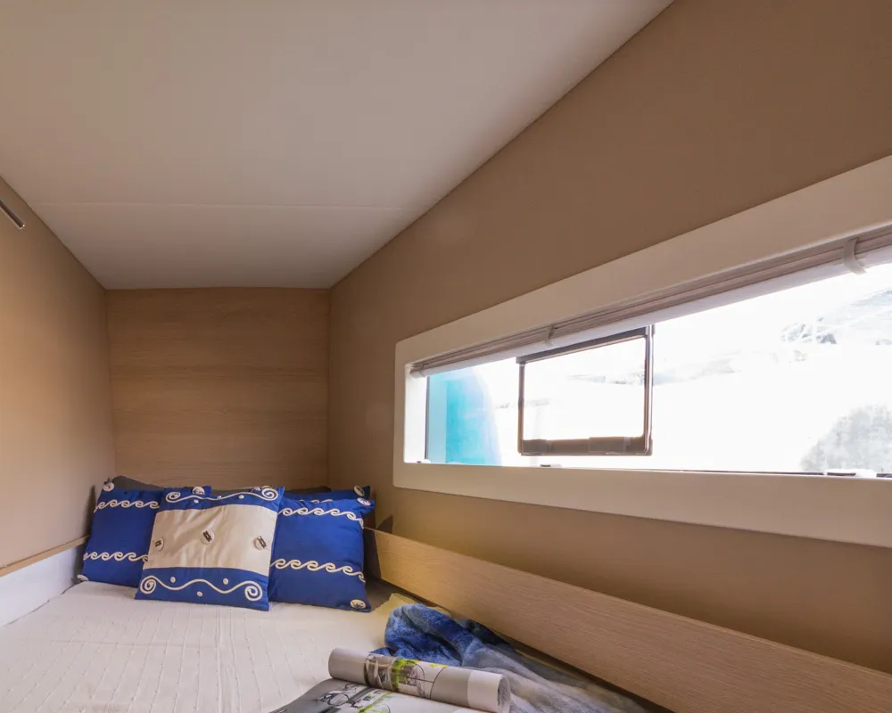 Cabin on Flor de Ibiza, a Aventura 37 catamaran at Dénia, Spain
