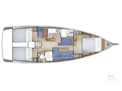Floor plan of Alboran Albariño (Las Galletas), a Jeanneau Sun Odyssey 410 sailboat at Elephant Butte Estates, United States