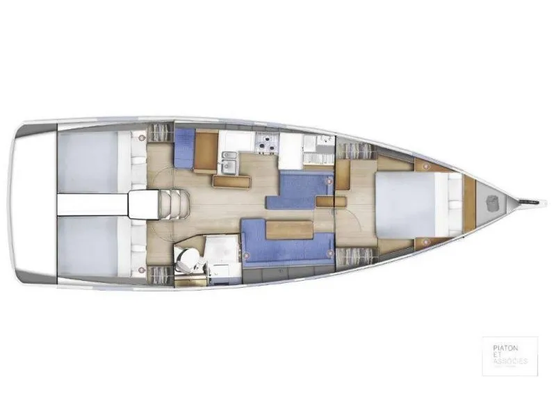 Floor plan of Alboran Albariño (Las Galletas), a Jeanneau Sun Odyssey 410 sailboat at Elephant Butte Estates, United States